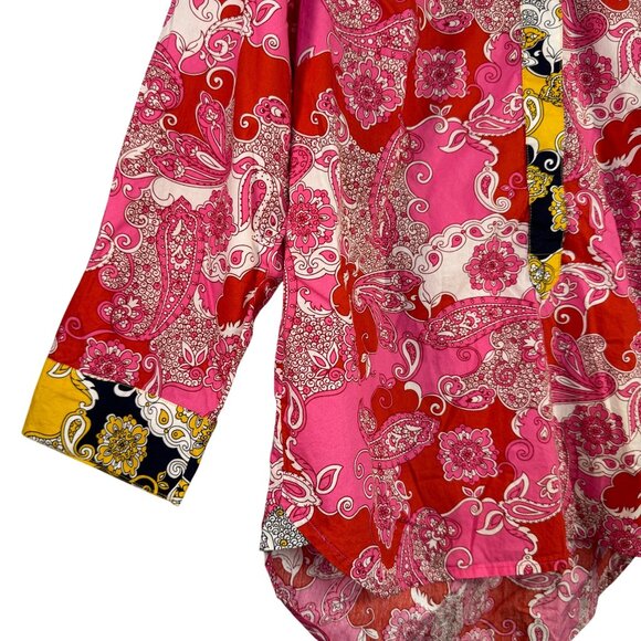 J.Crew Womens Small Paisley Print Button-Down Tunic Shirt Pink/Red Cotton Blend - Picture 2 of 9